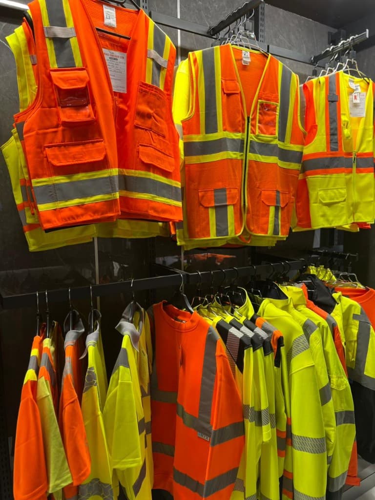 Hi-vis safety vests prepared for export workwear programmes